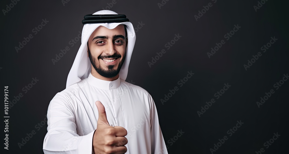 Arabian young man displays thumbs up Arabian young man displays thumbs up