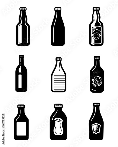 Set Beer bootles logo vector illustration. Emblem design for bar, club and grill. Octoberfest
