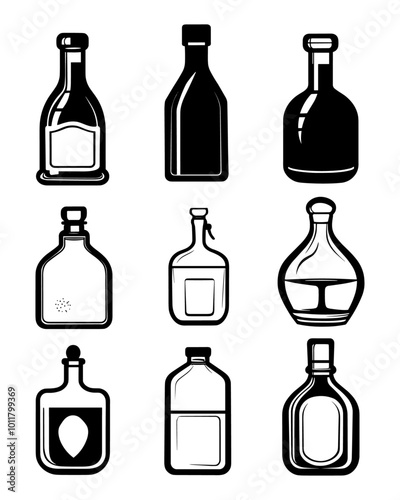 Set Beer bootles logo vector illustration. Emblem design for bar, club and grill. Octoberfest
