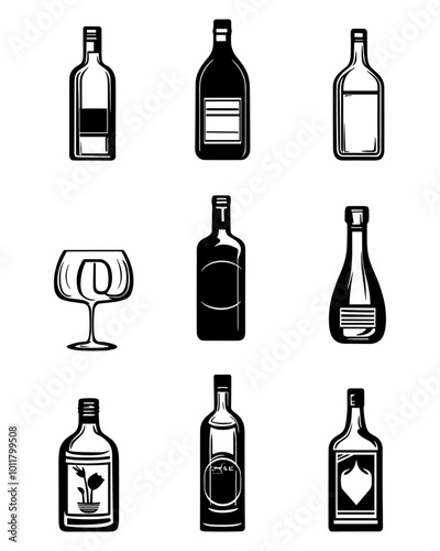 Set Beer bootles logo vector illustration. Emblem design for bar, club and grill. Octoberfest
