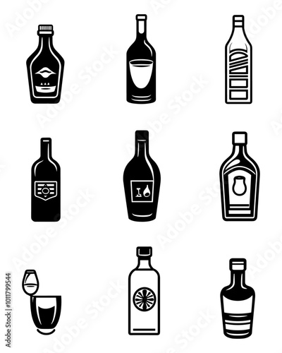 Set Beer bootles logo vector illustration. Emblem design for bar, club and grill. Octoberfest
