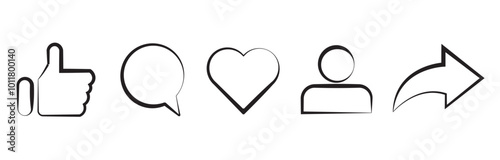 Social media icons thumb up and heart icon with repost and comment. Flat signs icons on white background. eps10