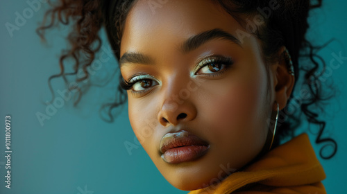 Fashion-forward African American woman posing for a magazine cover contemporary style cues magazine photography style
