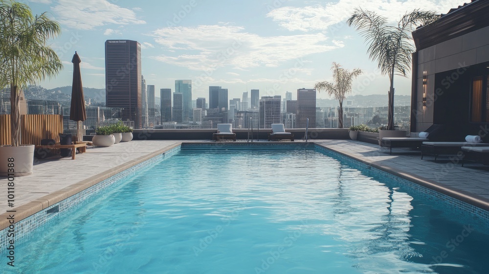 Rooftop Pool Overlooking Urban Skyline Rooftop Pool Overlooking Urban Skyline