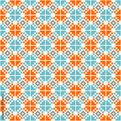embroidery cross stitch. ethnic patterns. geometric pixel ethnic pattern, native ethnic pattern.texture textile fabric clothing knitwear print. pixel horizontal seamless vector.