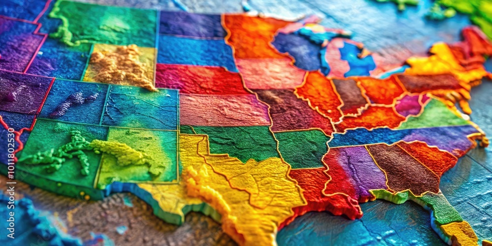 A Colorful Map of the United States Highlighting Different Regions and Their Unique Features