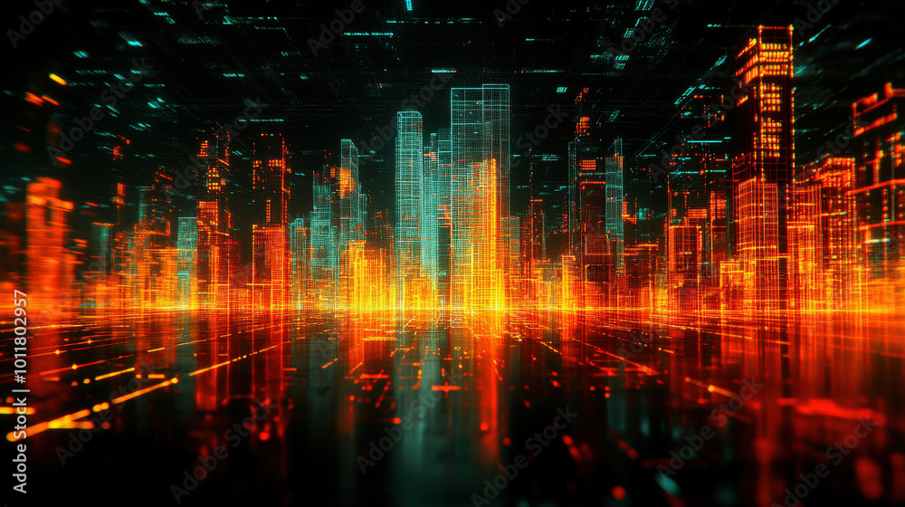 Fototapeta premium High-Precision Map of Smart City Infrastructure in Futuristic Style