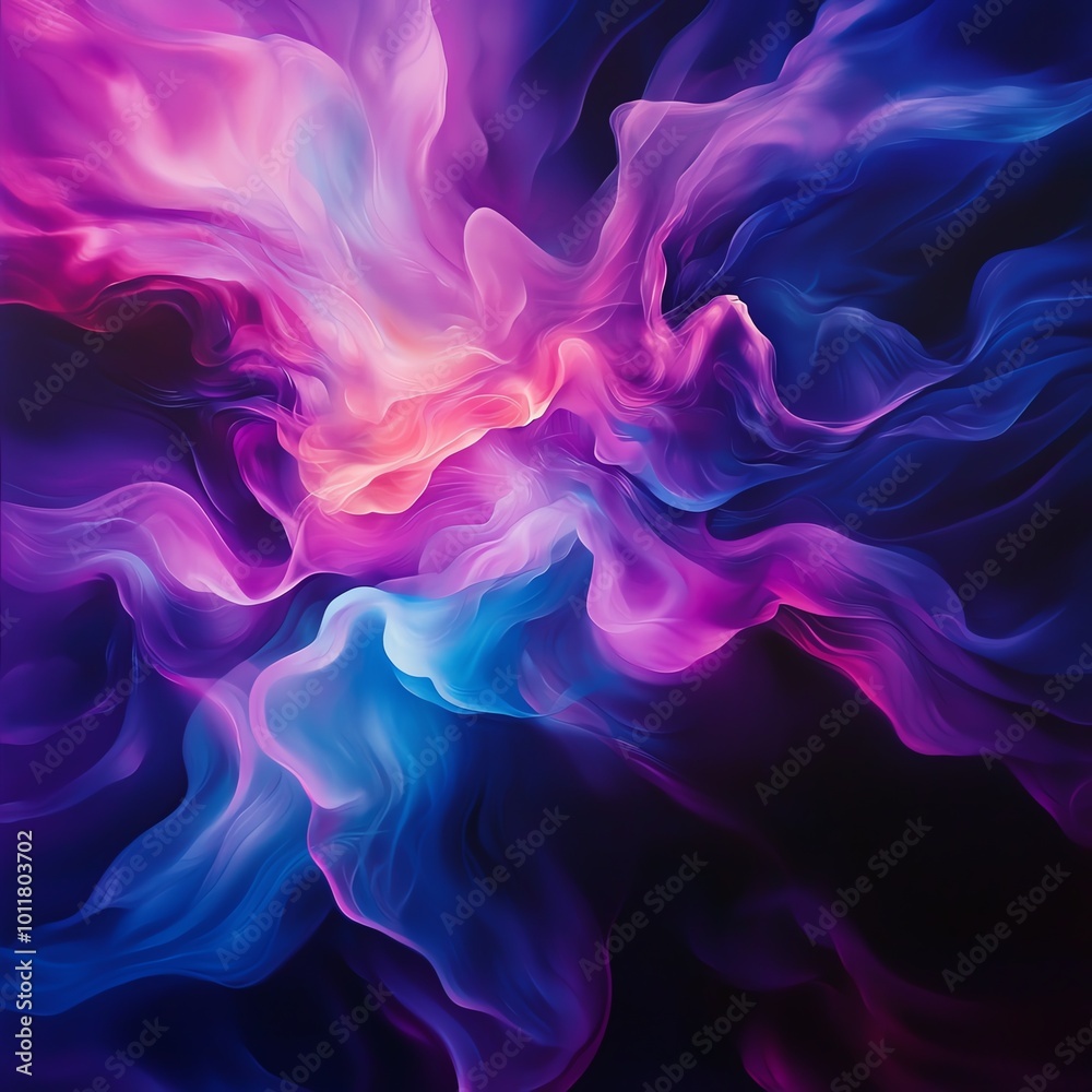 Obraz premium Vibrant abstract swirl of purple, blue, and pink colors on a dark background.