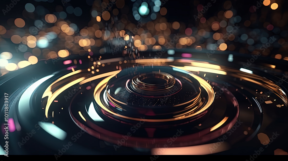 Technology abstract background with hud styled round interface elements in neon tech light. Technology abstract background with hud styled round interface elements in neon tech light.