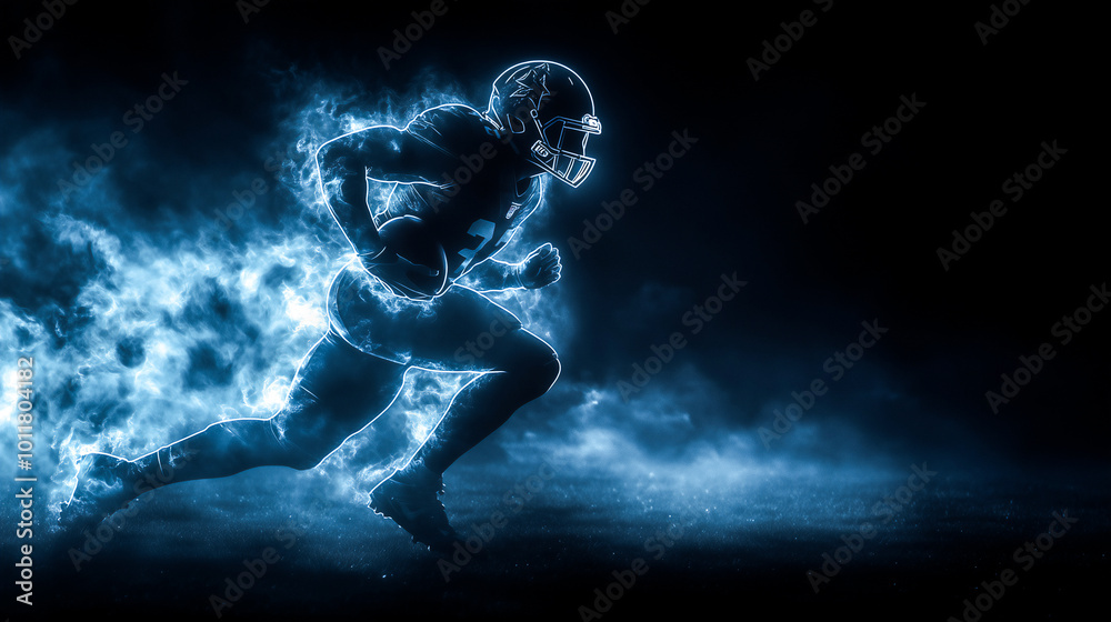 Fototapeta premium silhouette of American football player running with smoke effect .