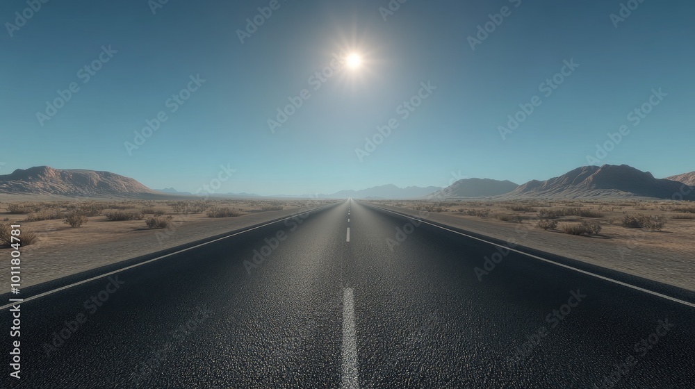 Naklejka premium Endless Desert Road Under Clear Blue Sky