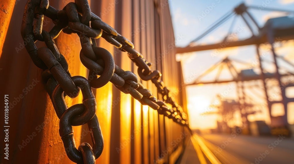 Naklejka premium Heavy Chains Locking Shipping Containers at Dock