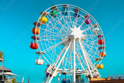 Colorful Ferris Wheel In Tibidabo Amusement Park, Barcelona, Spain