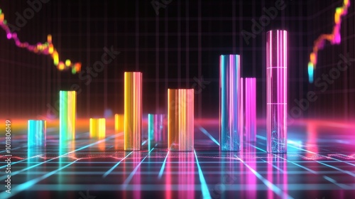 Colorful Data Visualization with Neon Bar Graphs