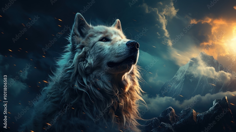 Fototapeta premium Majestic Wolf Under a Dramatic Sky