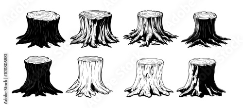 Black Branch Tree or Naked trees silhouettes set. Hand drawn isolated illustrations.
