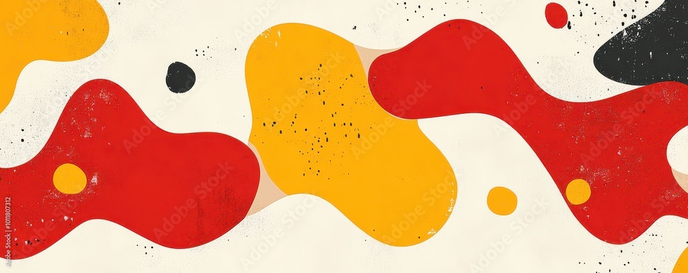 Abstract shapes in red, yellow, and beige with flowing patterns and dynamic waves on a textured background Abstract shapes in red, yellow, and beige with flowing patterns and dynamic waves on a textured background