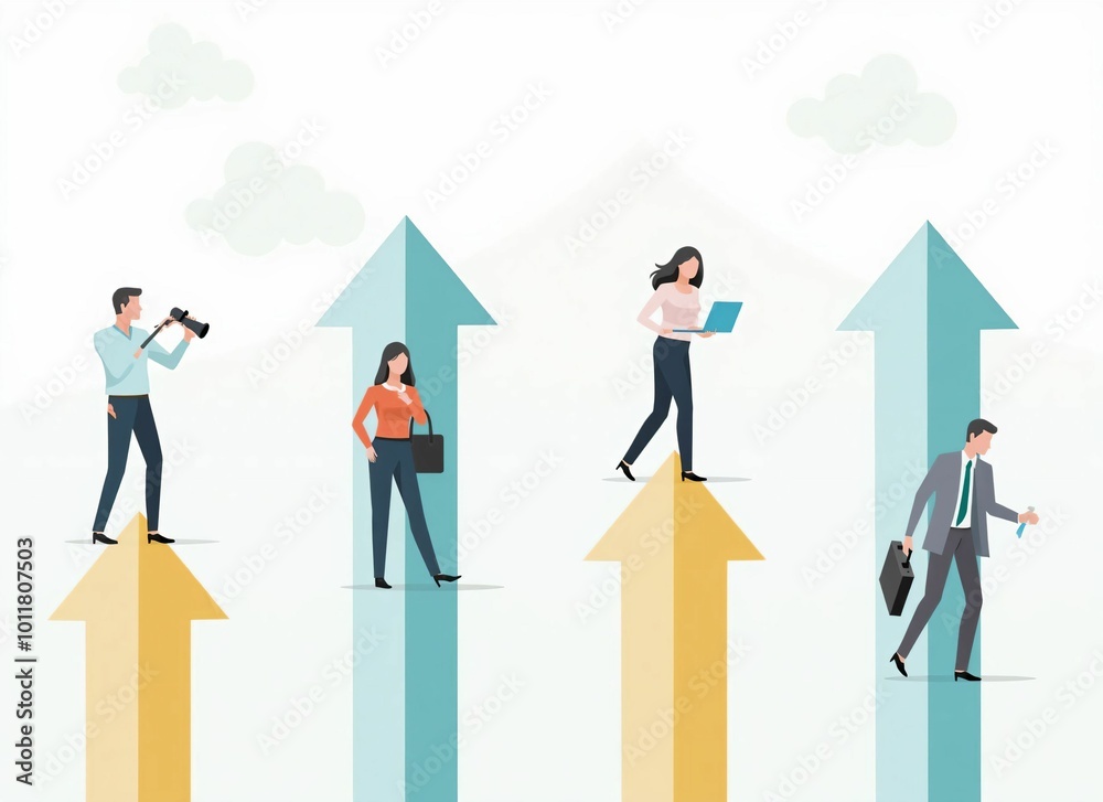 Business Growth and Success Concept - Team with Rising Arrows Business Growth and Success Concept - Team with Rising Arrows