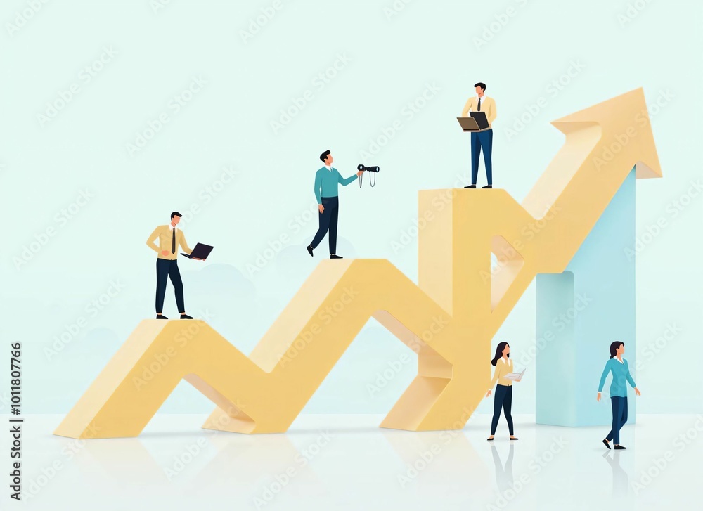 Business Growth and Success Concept - Team with Rising Arrows Business Growth and Success Concept - Team with Rising Arrows