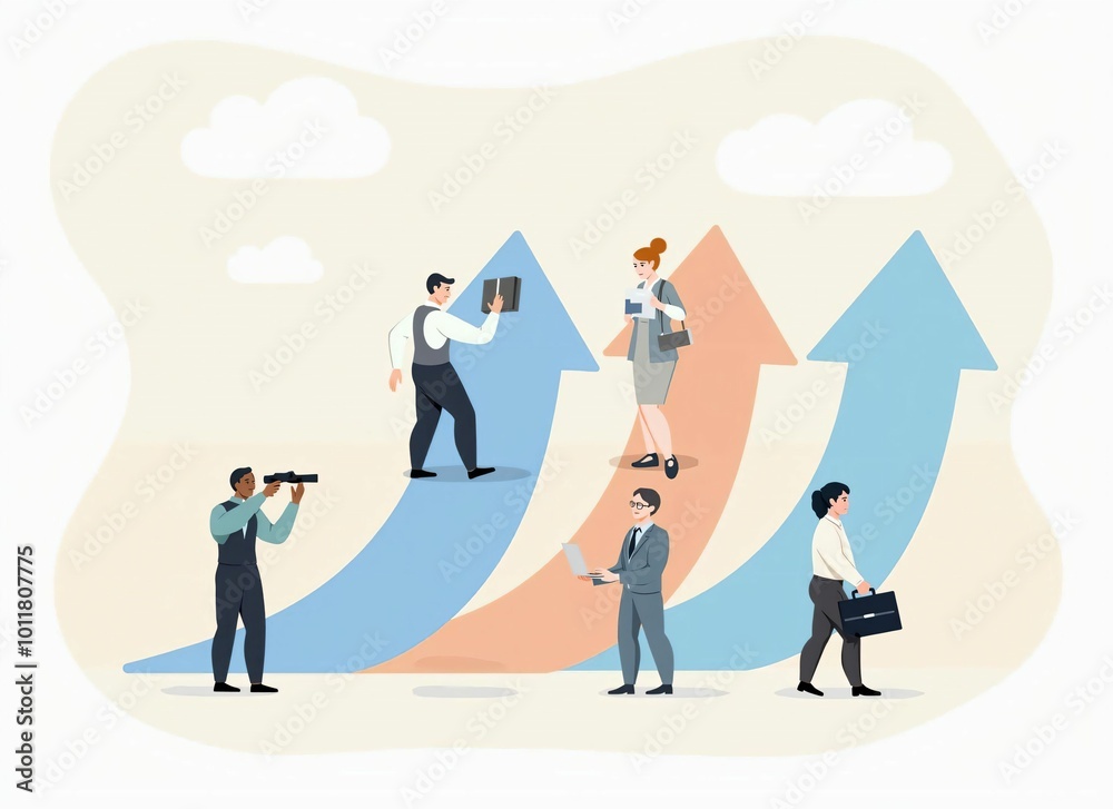 Business Growth and Success Concept - Team with Rising Arrows Business Growth and Success Concept - Team with Rising Arrows
