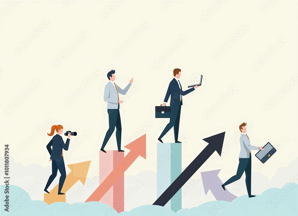 Business Growth and Success Concept - Team with Rising Arrows Business Growth and Success Concept - Team with Rising Arrows