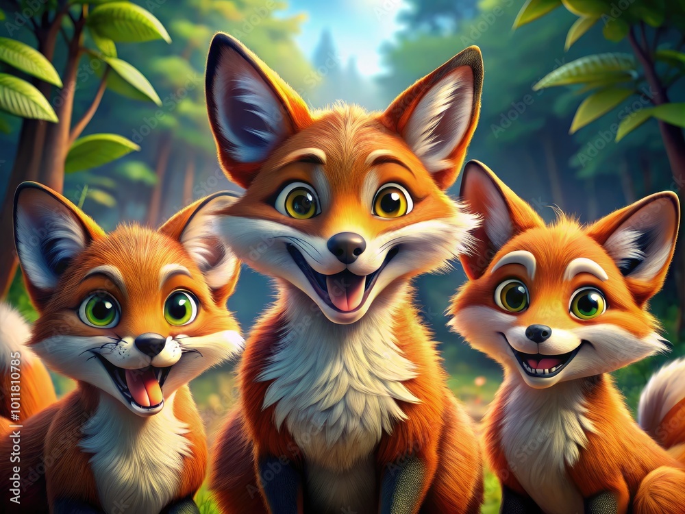 Fototapeta premium Adorable Fox Cartoon Characters in Various Poses and Expressions for Fun and Creative Projects