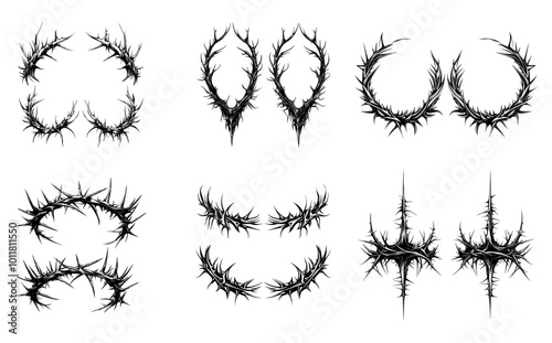 Icon set of wreath, crown of thorns. Simple flat vector illustrations. Isolated on white, transparent background
