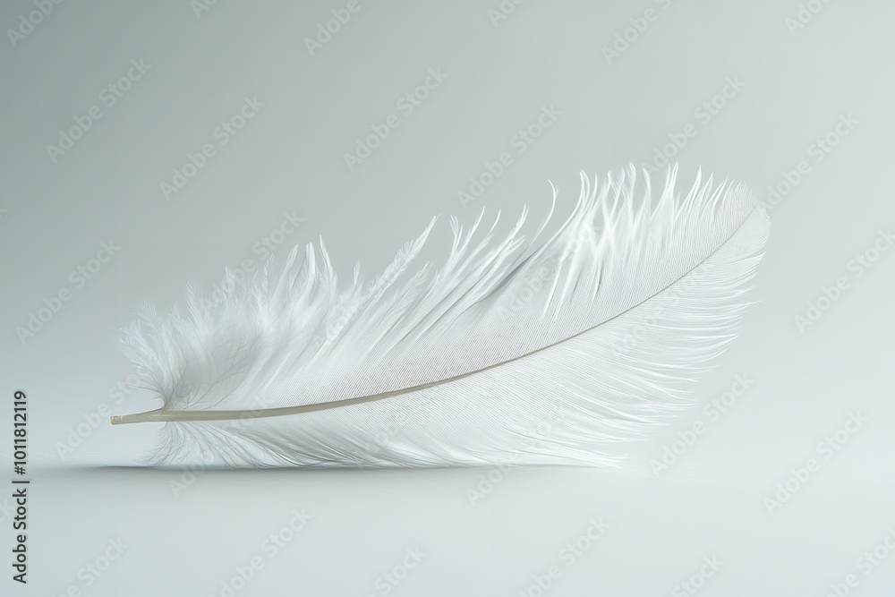 Obraz premium On a white backdrop, a white feather isolated. Generative Ai