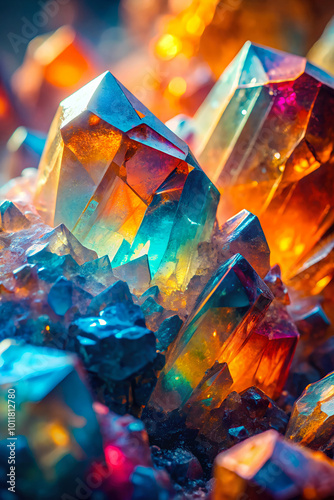 A stunning macro shot of a vibrant colorful mineral. Ideal for actistic covers or wallpapers, decorative background in art projects, jewelry design showcases. photo