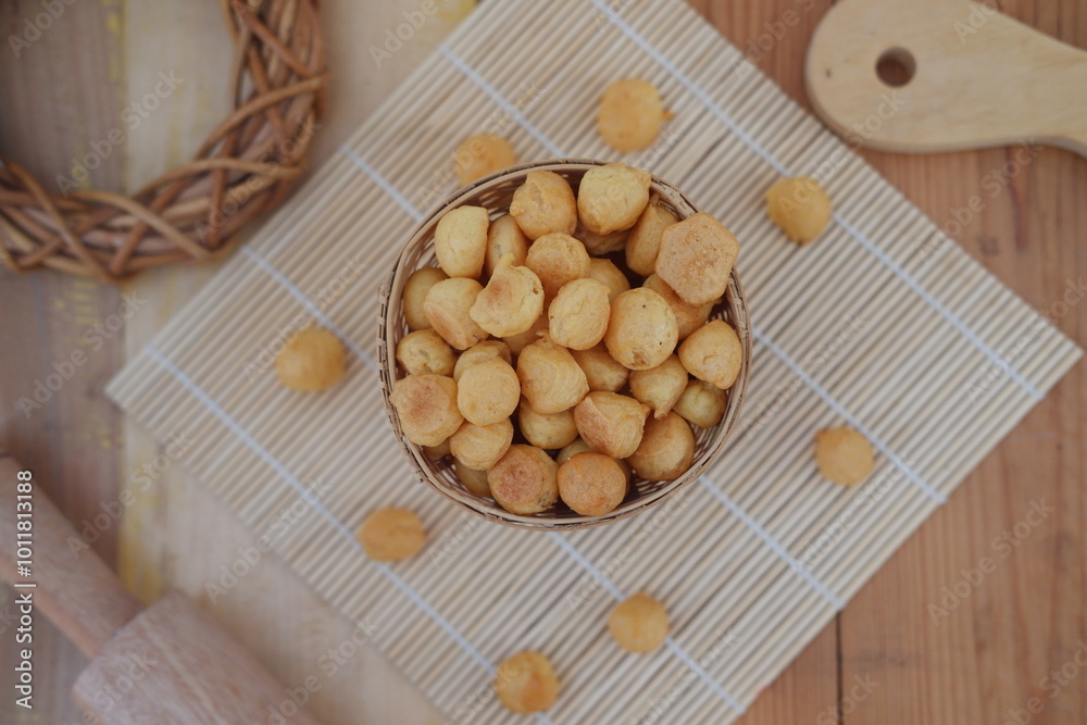 a traditional cake from Indonesia called kue sus filled with cream puffs a traditional cake from Indonesia called kue sus filled with cream puffs