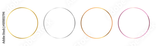 Luxury Art deco shiny circle frame vector set. Round frames in precious metal colors - platinum silver, bronze, rose and yellow gold. 