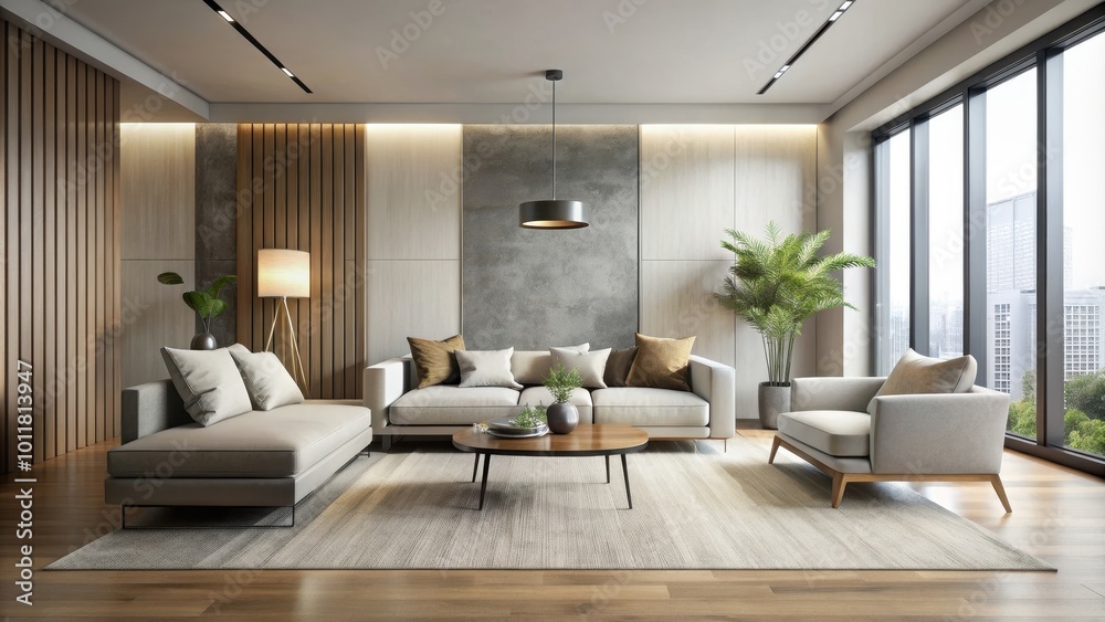Fototapeta premium Sleek, minimalist modern interior design with neutral colors and clean lines, modern, interior, design, sleek
