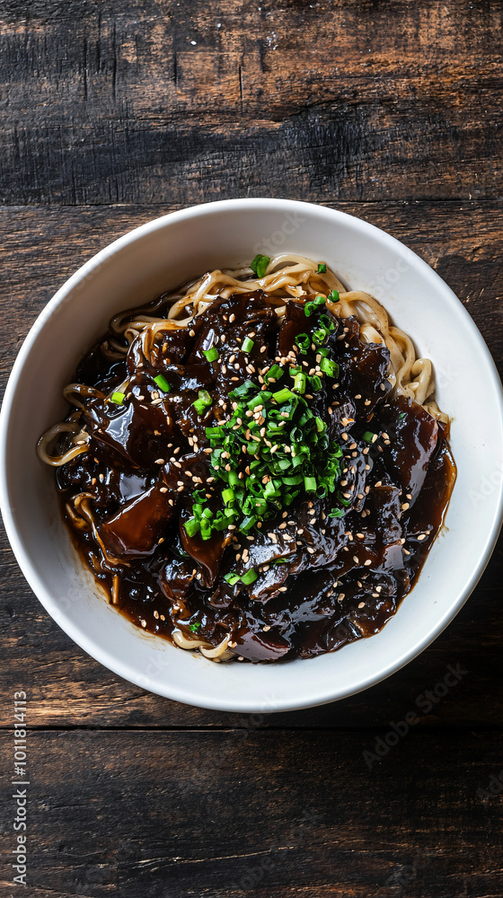 Delicious jajangmyeon: a beloved korean-chinese dish with hearty wheat noodles and rich black bean sauce Delicious jajangmyeon: a beloved korean-chinese dish with hearty wheat noodles and rich black bean sauce