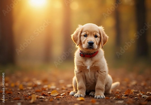 Adorable Golden Retriever Puppy Smiling in the Autumn Foliage of the Mountain - Capturing the Beauty of Nature and Fall Colors
