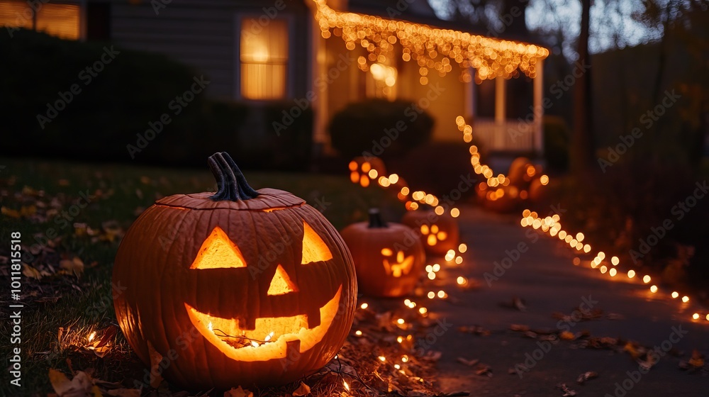 Cozy Halloween Nights with Glowing Jack-o-Lanterns and Twinkling Fairy Lights Creating a Magical Atmosphere Cozy Halloween Nights with Glowing Jack-o-Lanterns and Twinkling Fairy Lights Creating a Magical Atmosphere