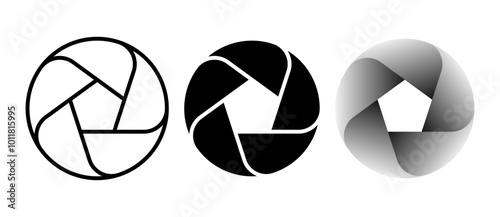 Set of circles with lines and gradient. A spiral with rounded ends in a circle as an icon, logo or symbol. Dynamic design element with 5 parts.