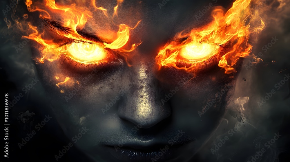 A person with glowing eyes that burn with exhaustion, staring blankly as burnout takes over. A person with glowing eyes that burn with exhaustion, staring blankly as burnout takes over.
