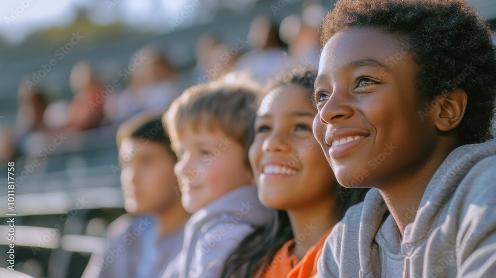 family sitting together in the bleachers, enjoying a sports event family sitting together in the bleachers, enjoying a sports event