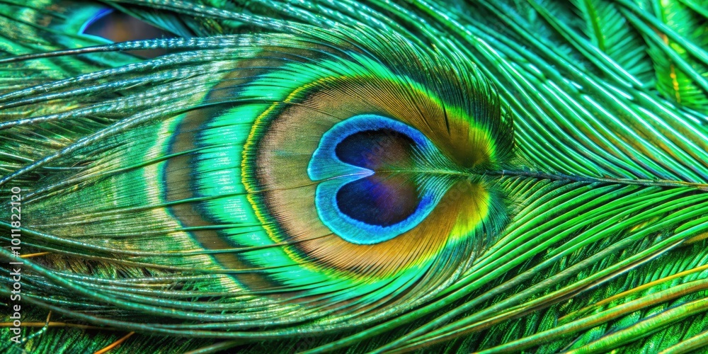 Fototapeta premium Vibrant peacock feather with a stunning eye pattern.