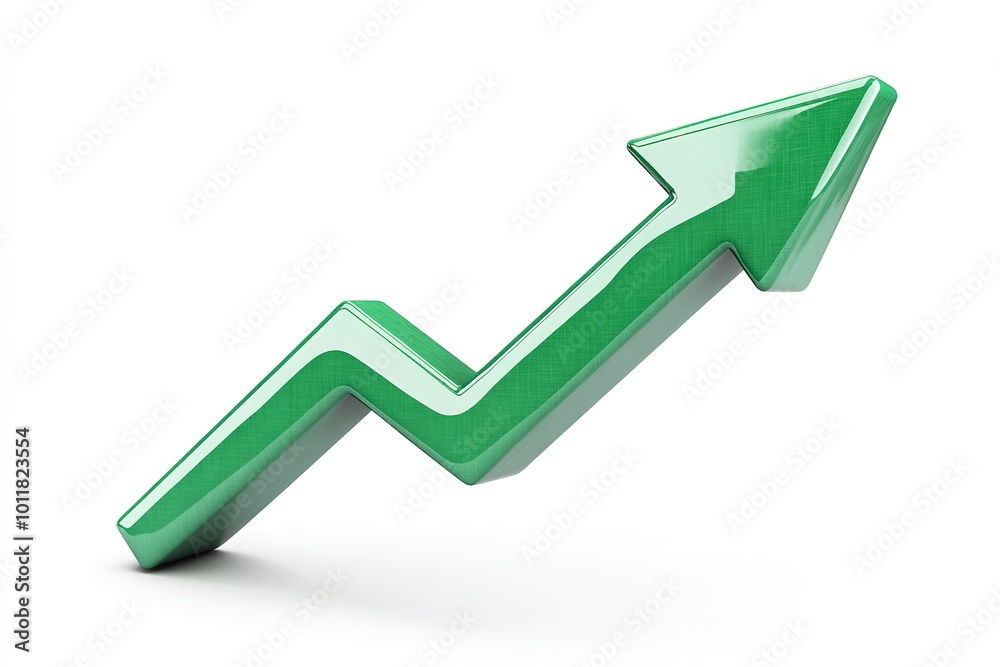 Isolate green chart arrow on white backdrop. Generative Ai Isolate green chart arrow on white backdrop. Generative Ai