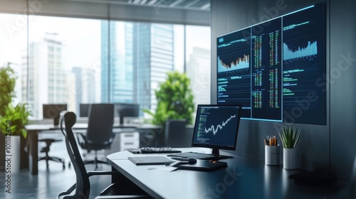 Financial Trading and Analysis in Modern Office Space