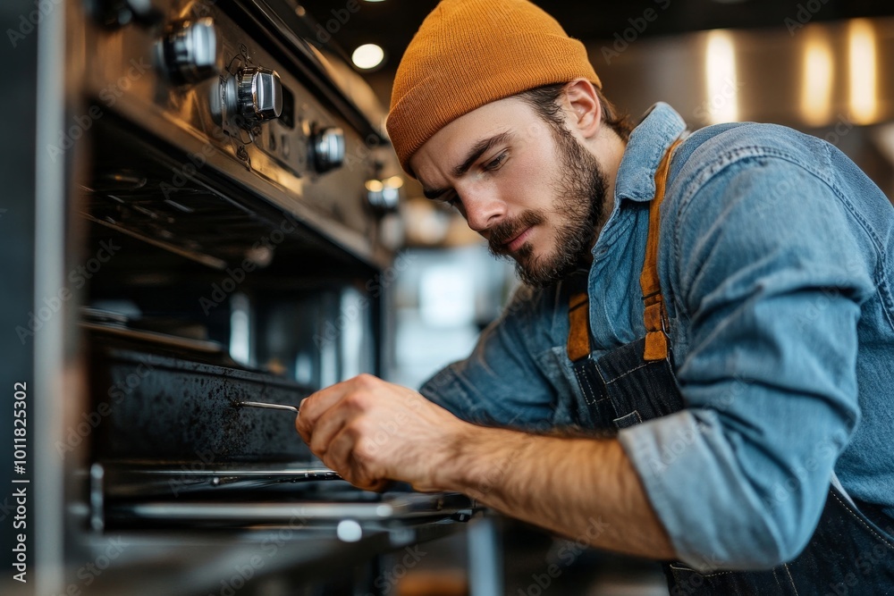 Repairman Repairing Oven, Generative AI Repairman Repairing Oven, Generative AI