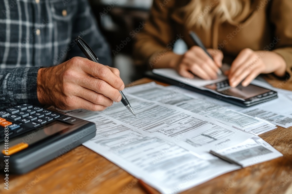 Fototapeta premium People calculating financial accounts with business advisor, Generative AI
