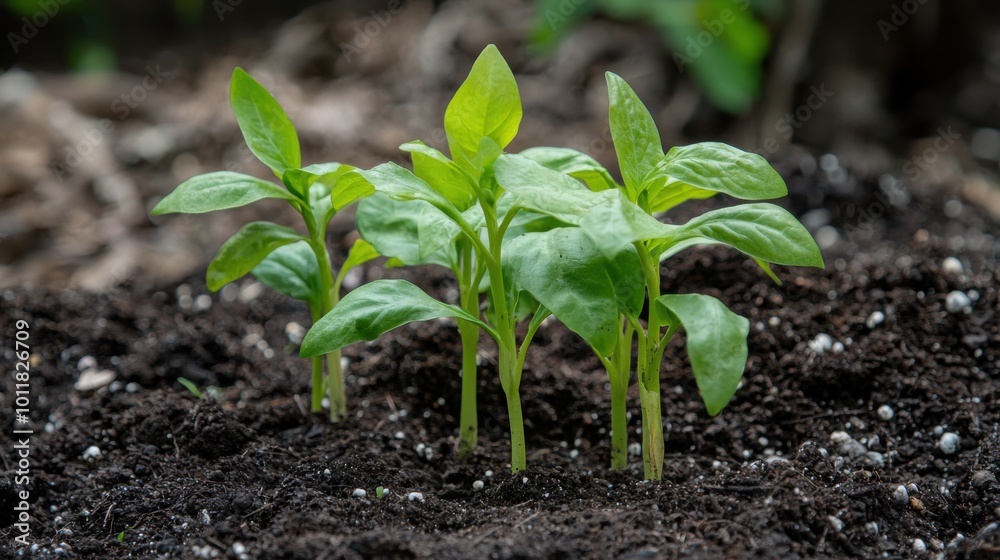 Fresh Green Seedlings Growing in Dark Soil Fresh Green Seedlings Growing in Dark Soil