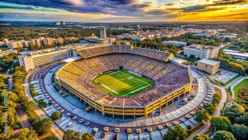 Aerial View of LSU Tiger Stadium in Baton Rouge, Louisiana During Game Day with Enthusiastic Fans photo