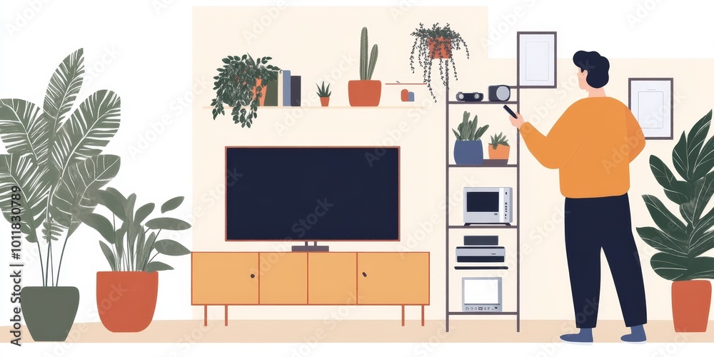 High-End Electronics Store: Create an image of a person exploring the latest high-end electronics in a store, such as a premium laptop or high-definition TV. High-End Electronics Store: Create an image of a person exploring the latest high-end electronics in a store, such as a premium laptop or high-definition TV.
