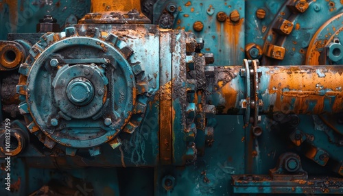 Machinery with intricate designs, rugged and functional, Urban, Cool tones, Photograph, Industrial tools