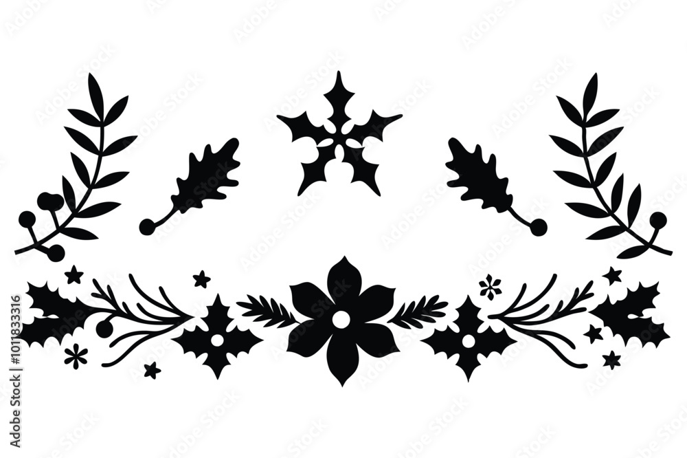 Fototapeta premium This elegant floral Christmas border design showcases intricate floral patterns, perfect for holiday cards, festive decorations, and seasonal digital templates. Ideal for creative prints and projects