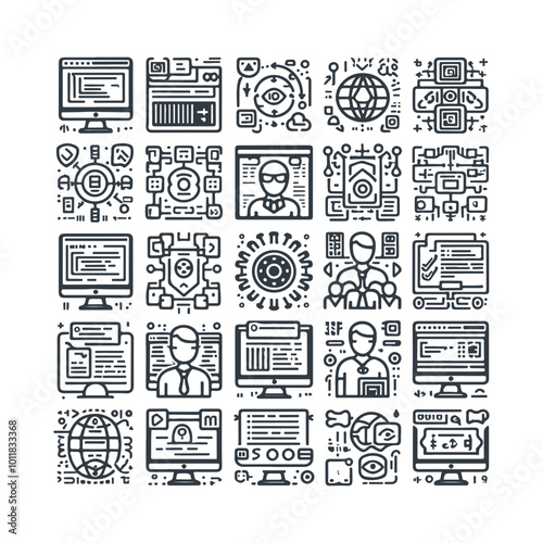 "Programming & Coding Line Icons Set – Outline Icon Collection for Infographics & Concepts | Minimalist Tech Pictograms for Developers, Coders, and Designers"
