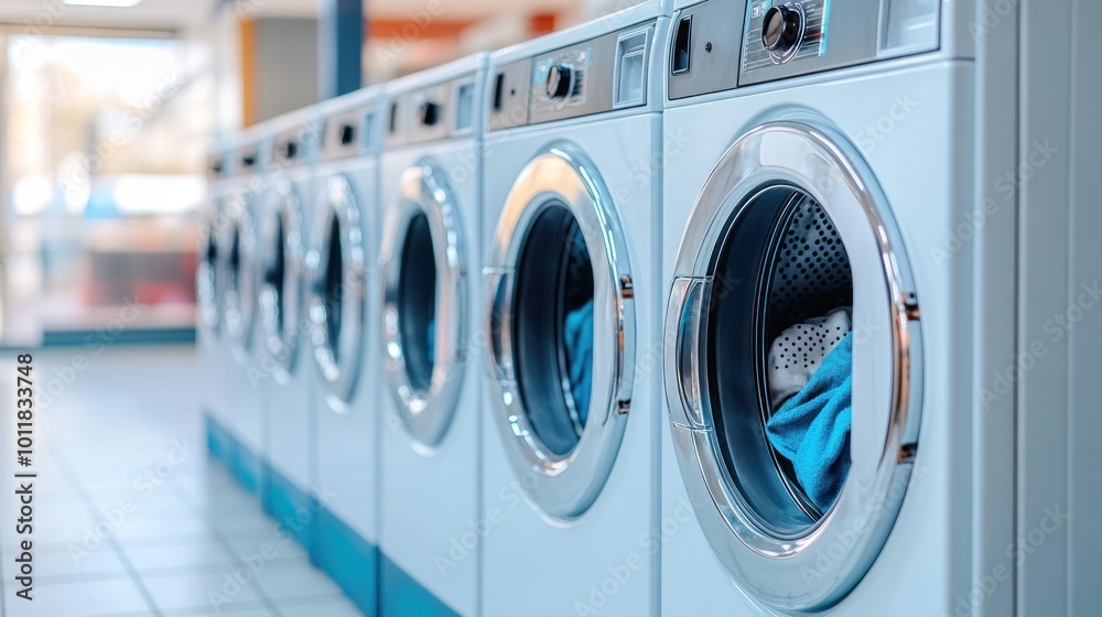 Laundry Day: A Row of Washing Machines Laundry Day: A Row of Washing Machines